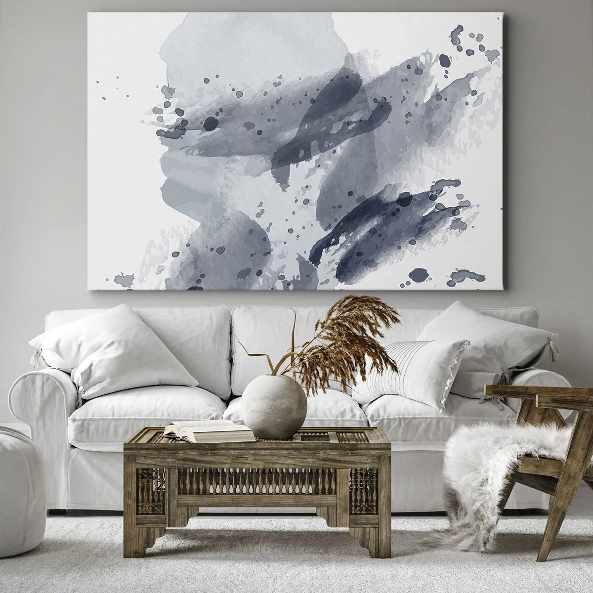 Canvas picture - Abstract spots in shades of blue on a light background - 70x50cm - Study in Nature of Water - Modern wall decoration for the living room and bedroom ARTTOR