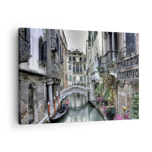 Canvas picture - Venetian canal with gondola and stone bridge - 70x50cm - For Centuries in Quiet Contemplation - Modern wall decoration for the living room and bedroom ARTTOR