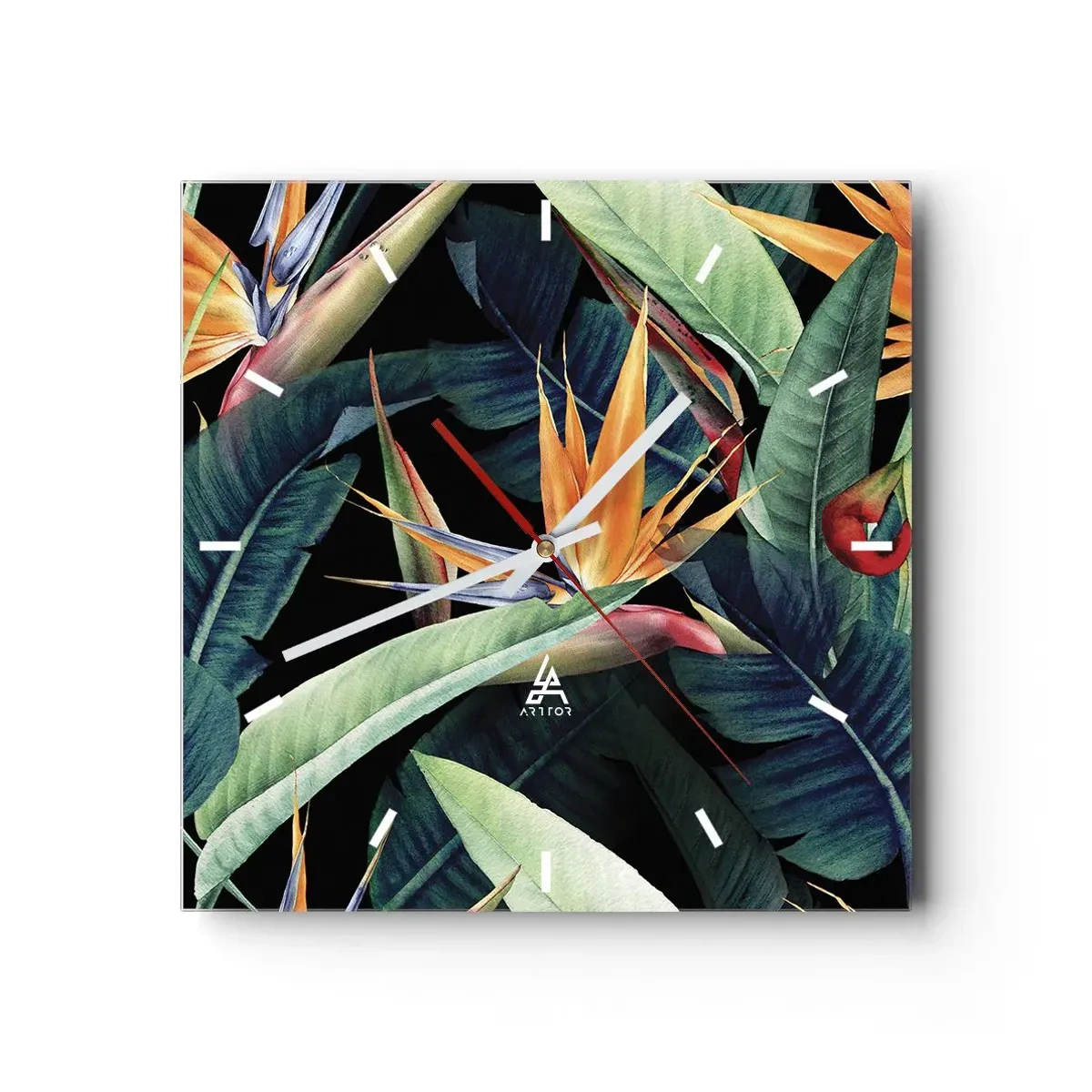 Wall clock - Clock on glass - Flaming Flowers of the Tropics - 30x30 cm