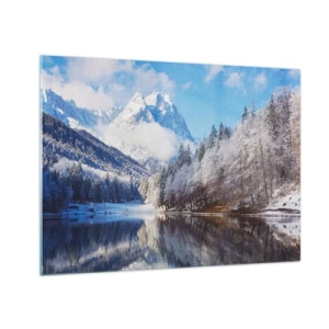 Glass picture - Winter landscape with mountains and a frozen lake - 70x50cm - Snow Patrol - Modern wall decoration for the living room and bedroom ARTTOR