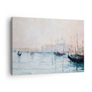 Canvas picture - Picturesque view of the canals with pastel-colored boats - 70x50cm - Behind Water behind Fog - Modern wall decoration for the living room and bedroom ARTTOR