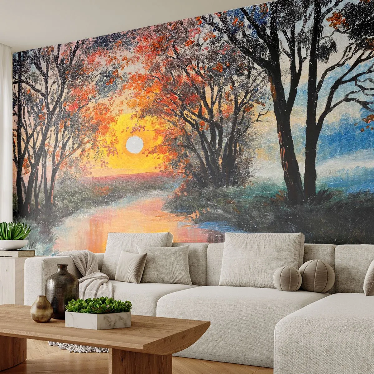 Self-Adhesive Photo Wallpaper Deluxe Sticker - Autumn Impressions - Landscape, River, Trees - 250x175 cm