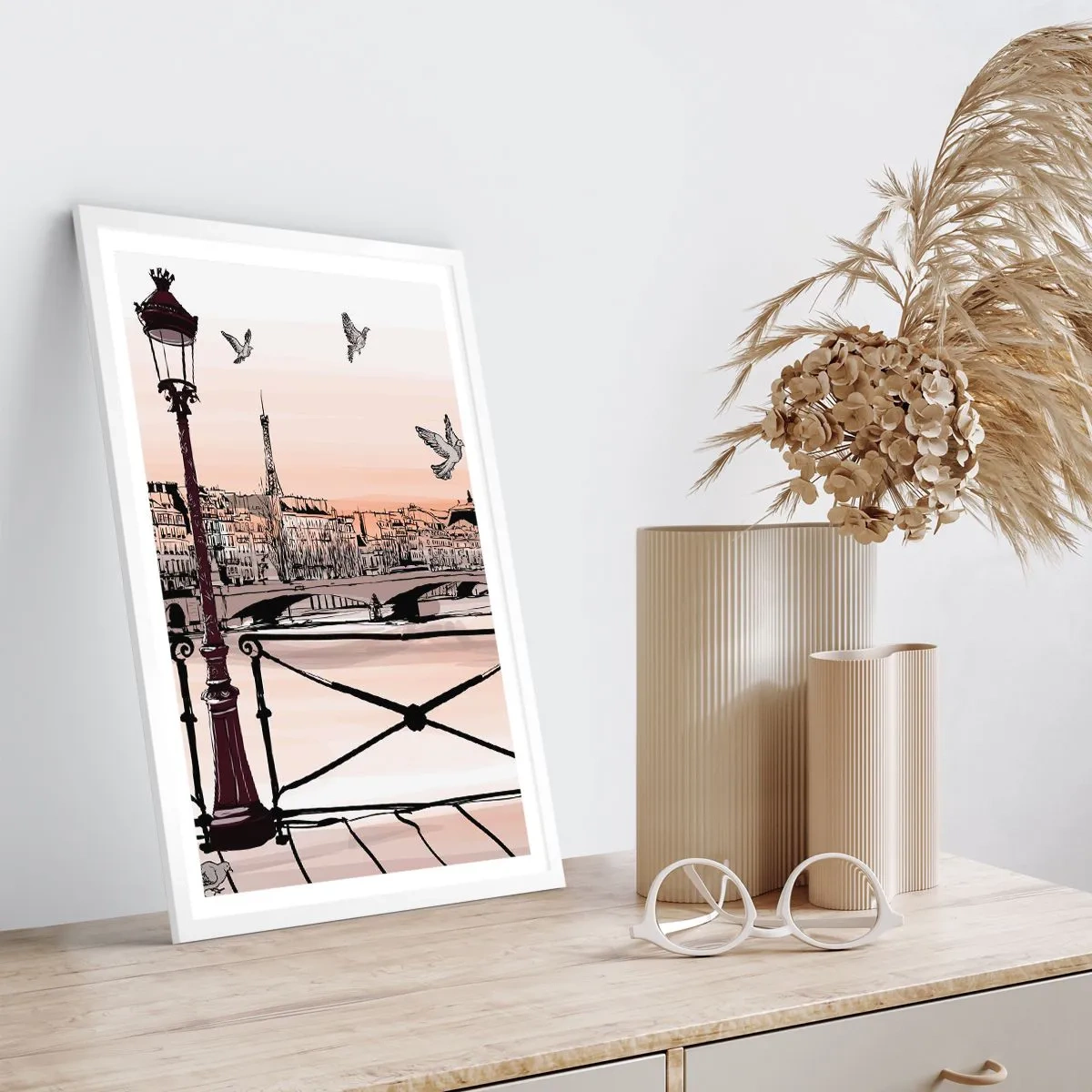 Poster in white frmae - Over the Roofs of Paris - 61x91 cm