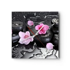 Wall clock - Clock on glass - Black Zen Stones - 40x40 cm