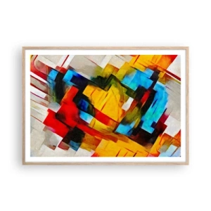 Poster in light oak frame - Colourful Quilt - 100x70 cm