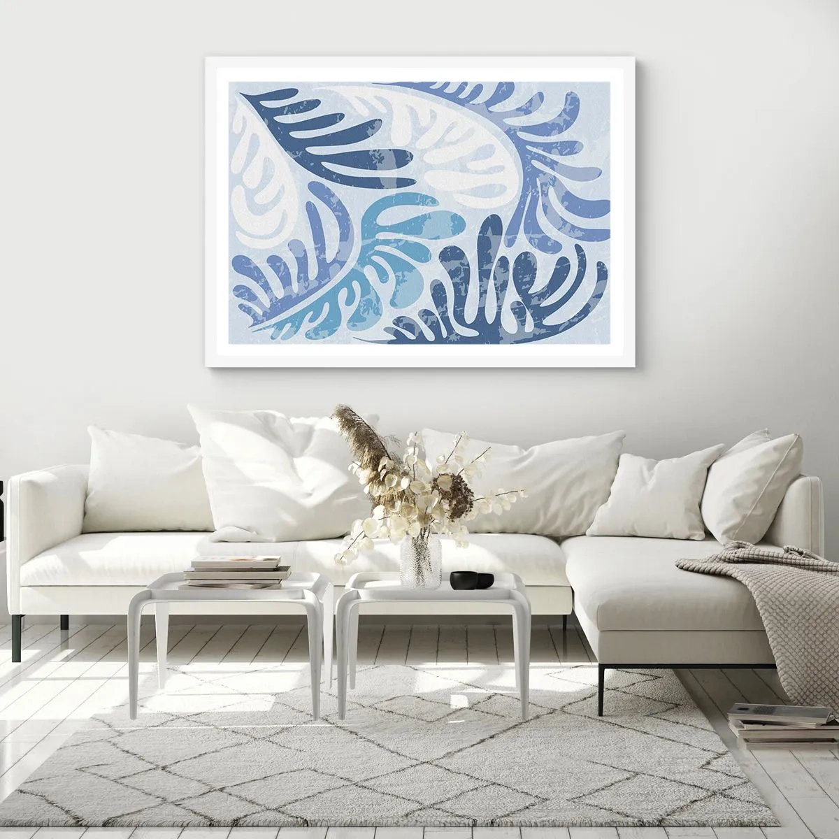 Poster in white frmae - Blue Ferns - 100x70 cm