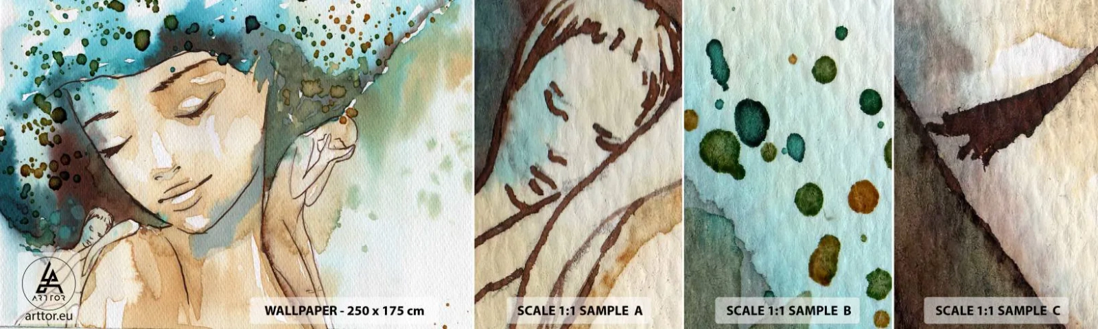 Photo Wallpaper Sample Standard Eco - Lady in Blue - Abstraction, Woman, Woman's Face - 100x30 cm