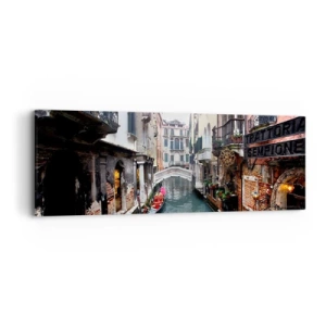 Canvas picture - Venetian View with a Gondola and a Bridge - 90x30 cm