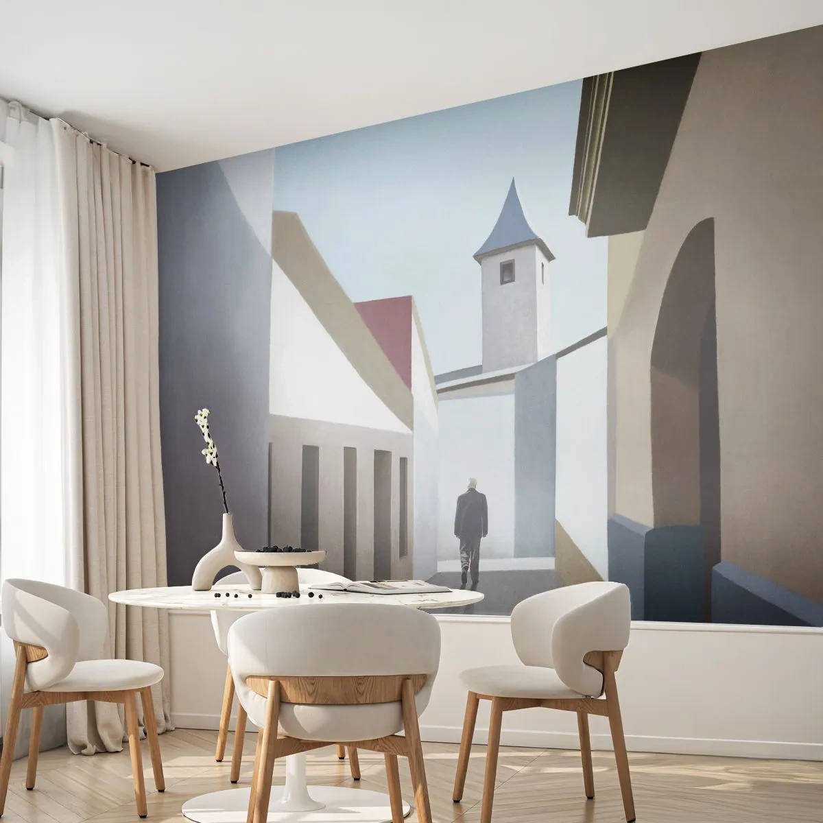 Photo Wallpaper Standard Eco - Sunny Walk - Pastel, Buildings, Architecture - 150x105 cm