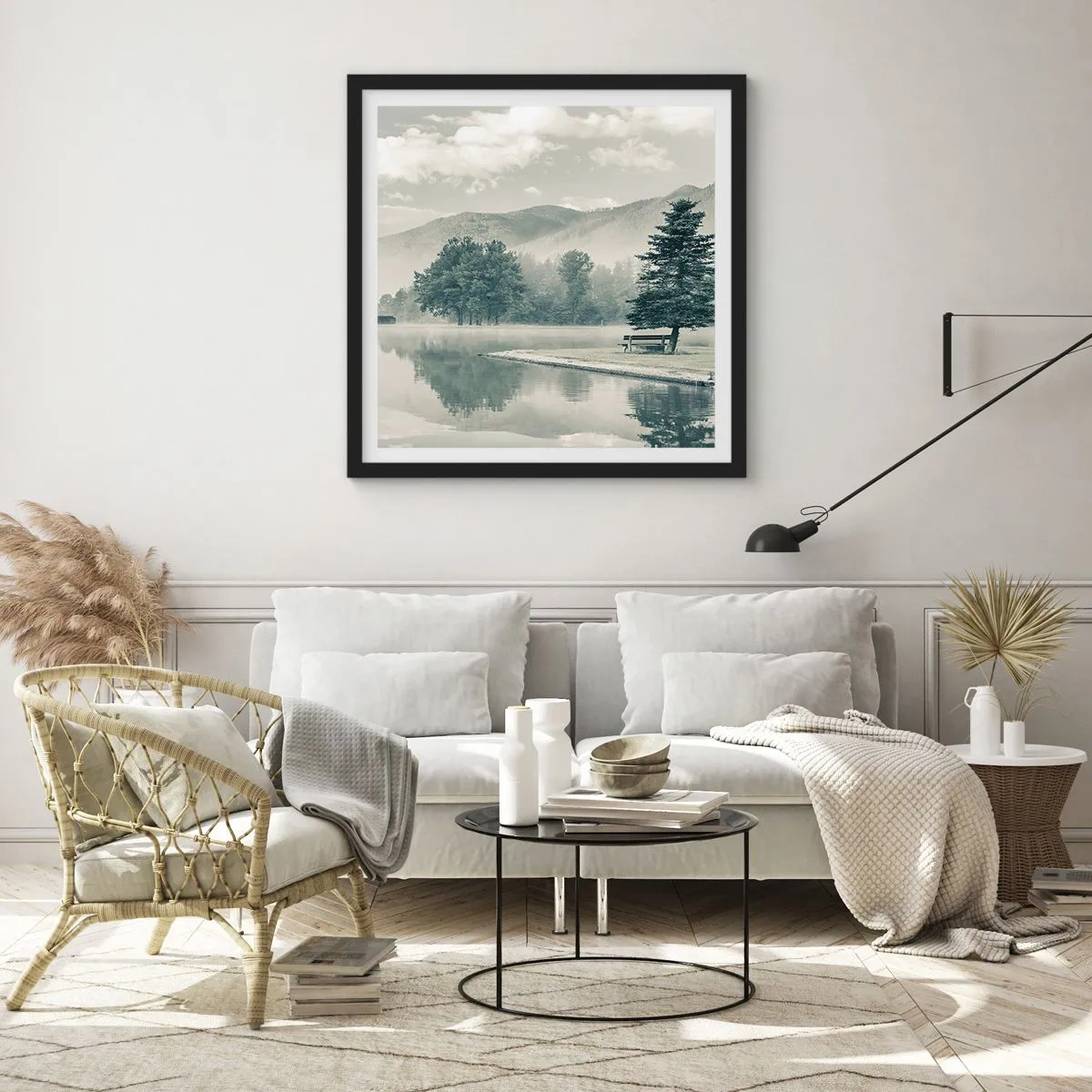 Poster in black frame - Lake Is Still Asleep - 50x50 cm