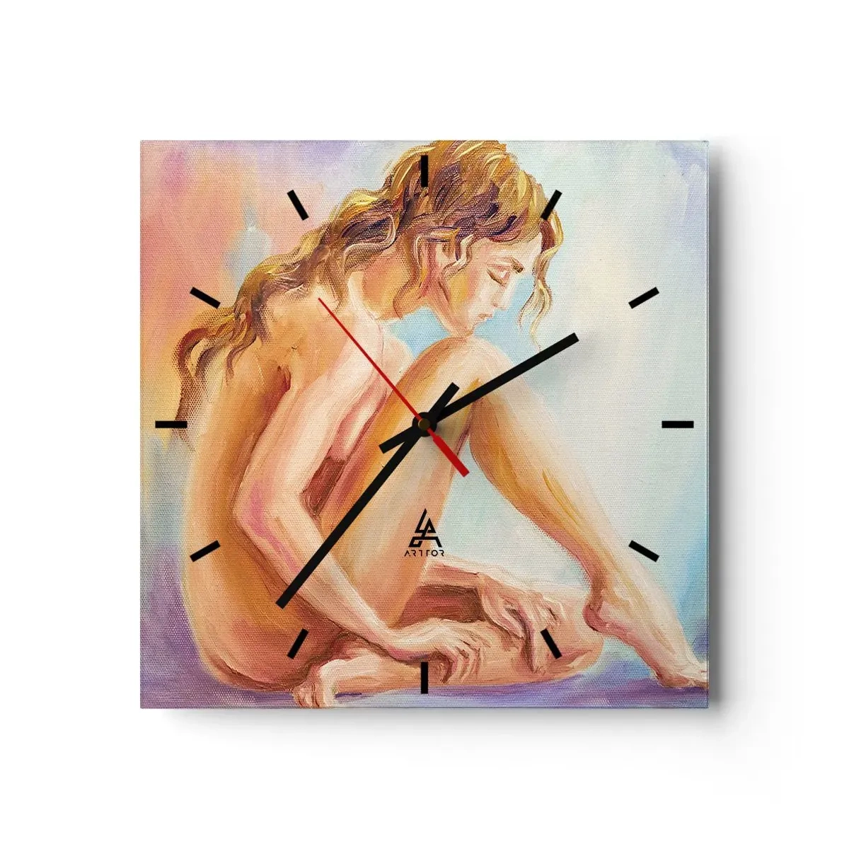 Wall clock - Clock on glass - Nude of Youth - 40x40 cm