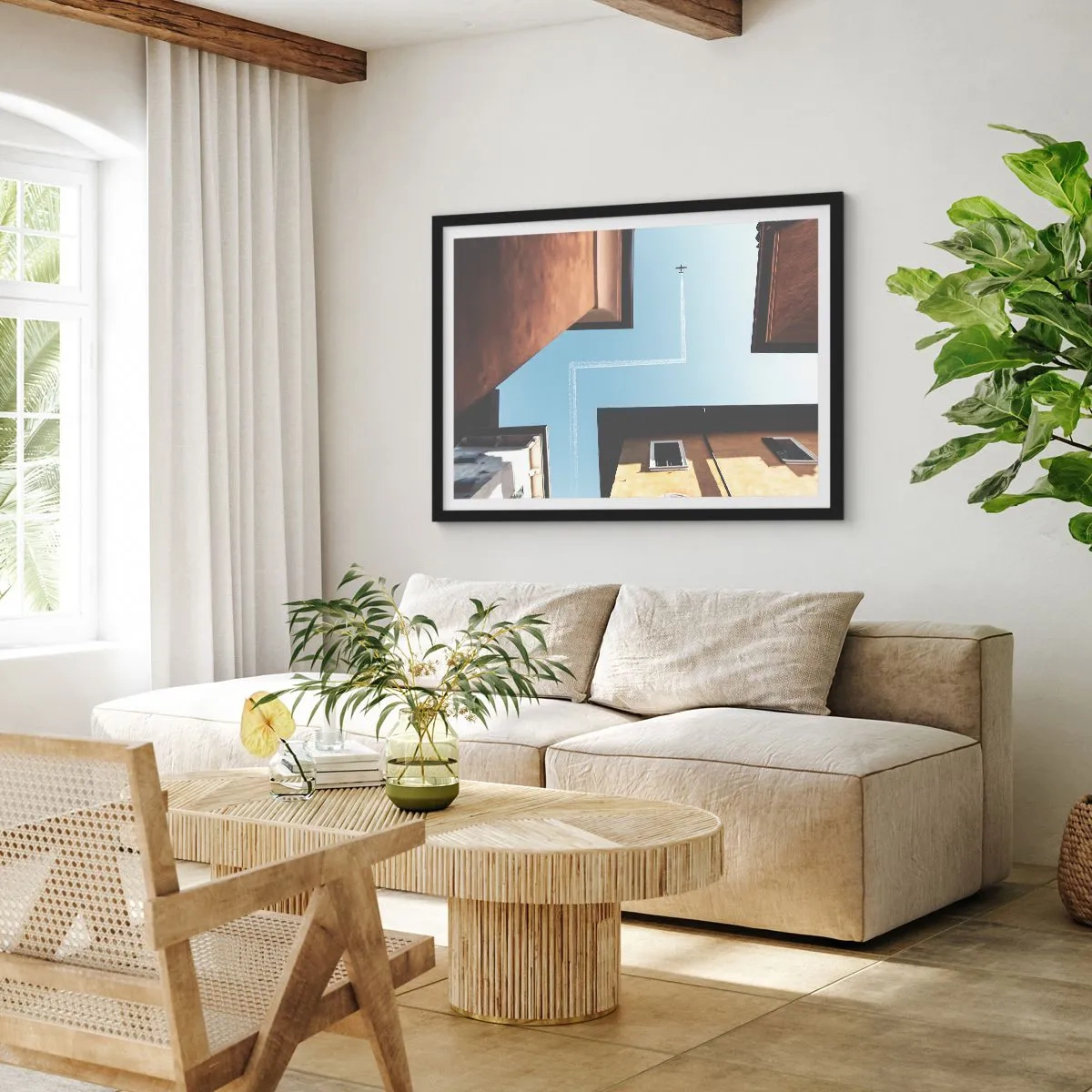 Poster in black frame - Above City Maze - 100x70 cm