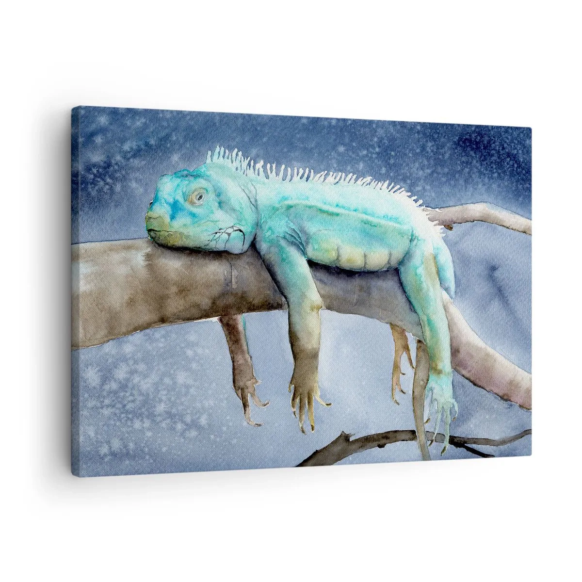 Canvas picture - Blue iguana resting on a branch - 70x50cm - It Feels Good - Modern wall decoration for the living room and bedroom ARTTOR