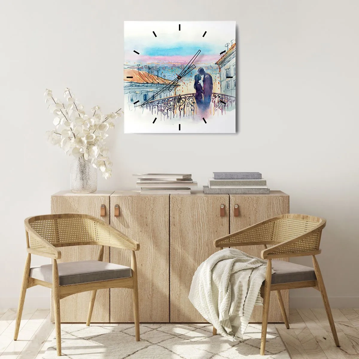 Wall clock - Clock on glass - Parisian Lovers - 30x30 cm