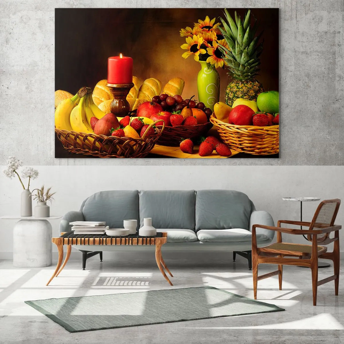 Glass picture - Still Nature with Bread and Fruit - 100x70 cm