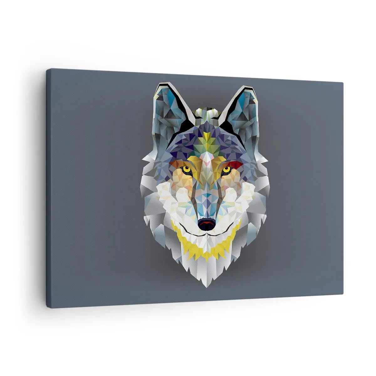 Canvas picture - Geometric image of a wolf on a gray background - 70x50cm - Speaking of the Wolf - Modern wall decoration for the living room and bedroom ARTTOR