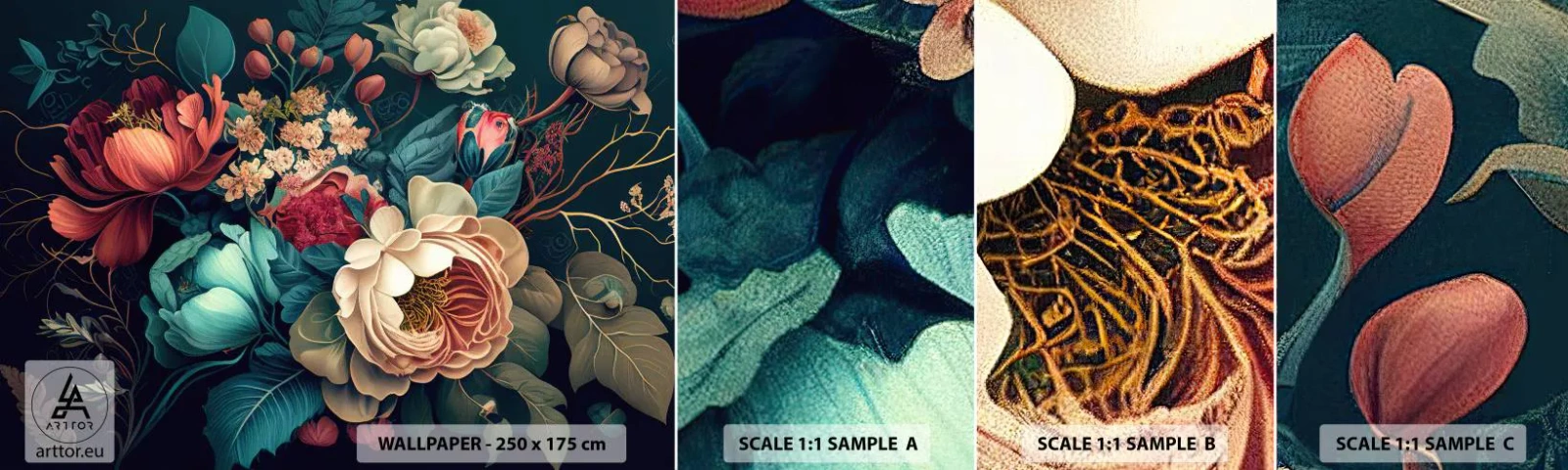 Photo Wallpaper Sample Self-Adhesive Deluxe Sticker - 19th Century Charm - Flowers, Shabby Chic, Classic - 100x30 cm