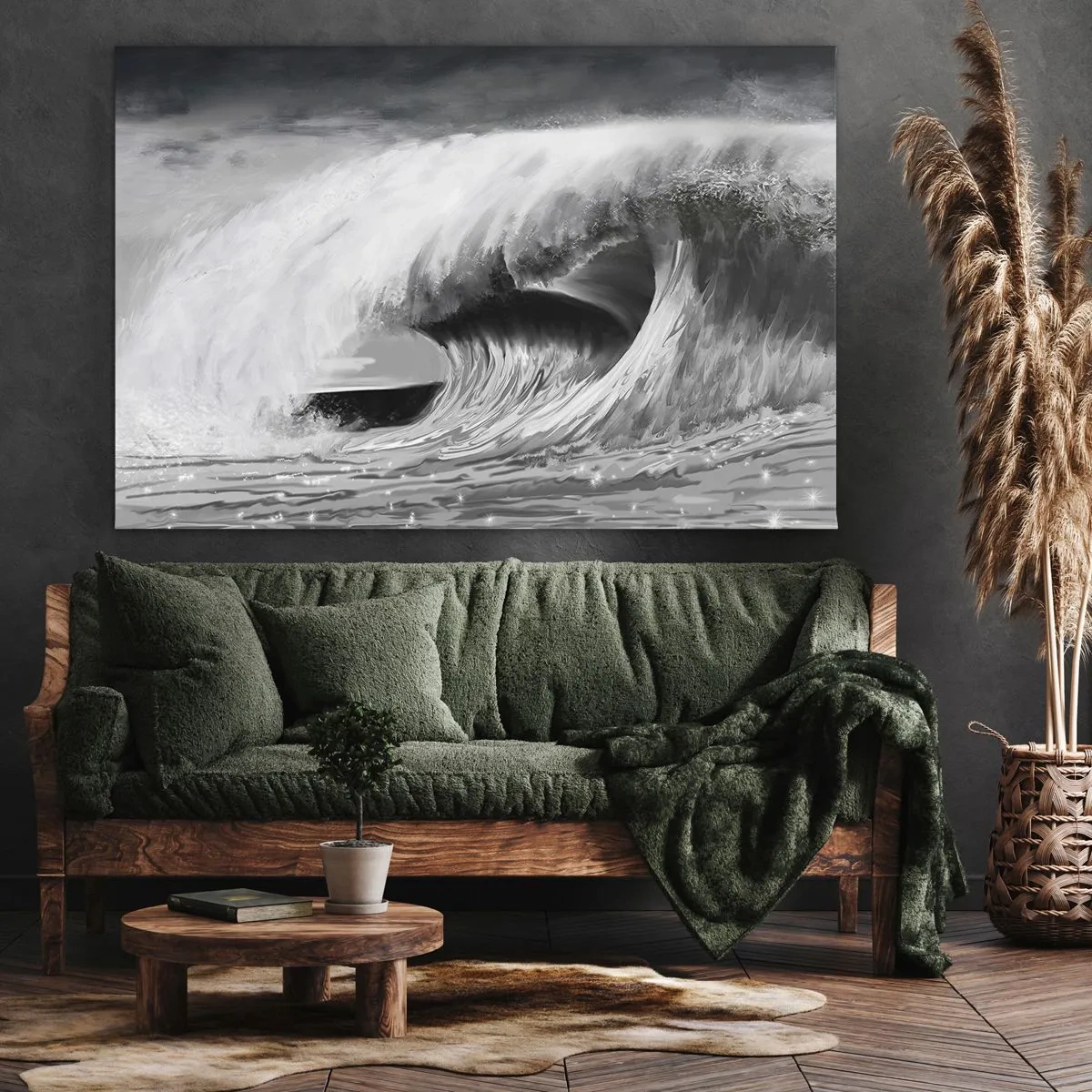 Canvas picture - Dramatic ocean wave in monochrome - 70x50cm - Wrath of the Ocean - Modern wall decoration for the living room and bedroom ARTTOR