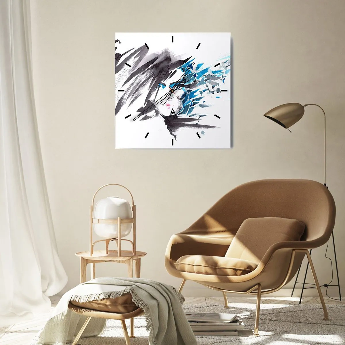 Wall clock - Clock on glass - Sensual Portrait in Grey and Blue - 30x30 cm