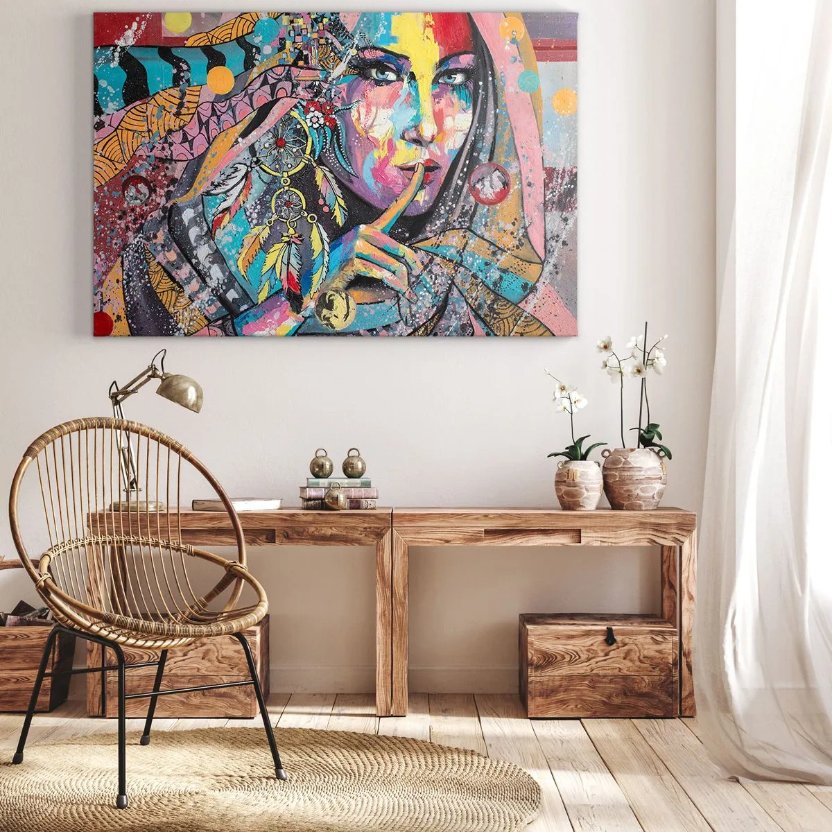 Canvas picture - Colorful female face in artistic style - 70x50cm - Don't Talk Until You Understand - Modern wall decoration for the living room and bedroom ARTTOR