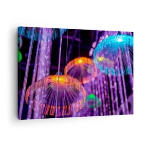 Canvas picture - Colorful luminous jellyfish in a dark environment - 70x50cm - Light Fountain - Modern wall decoration for the living room and bedroom ARTTOR