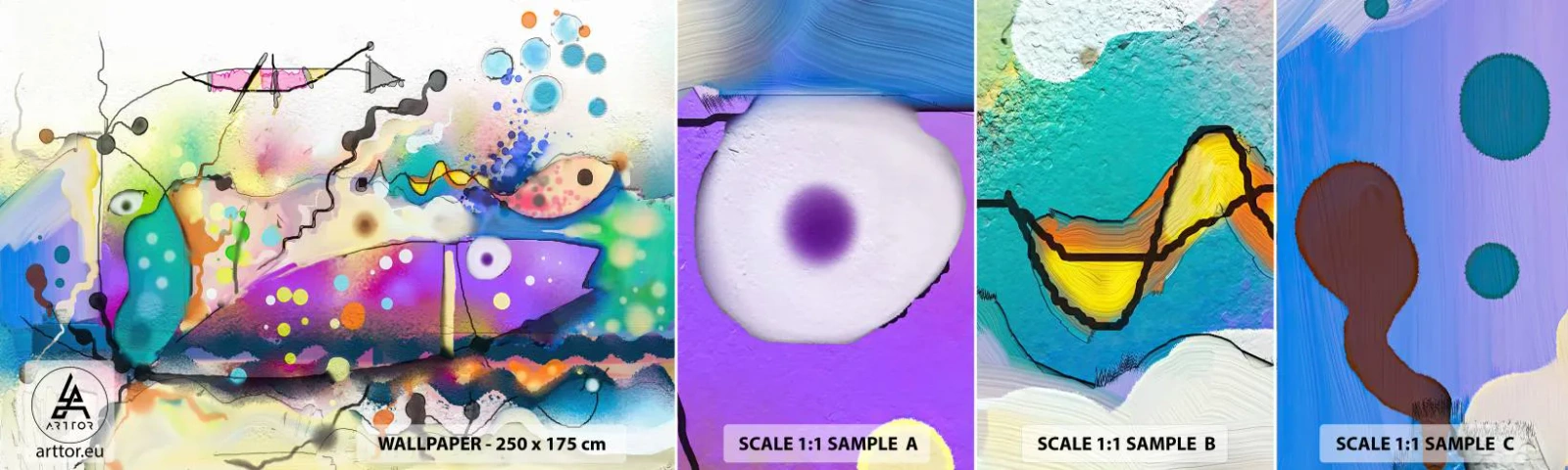 Photo Wallpaper Sample Self-Adhesive Deluxe Sticker - No Words! - Abstraction, Fish, Graphics - 100x30 cm