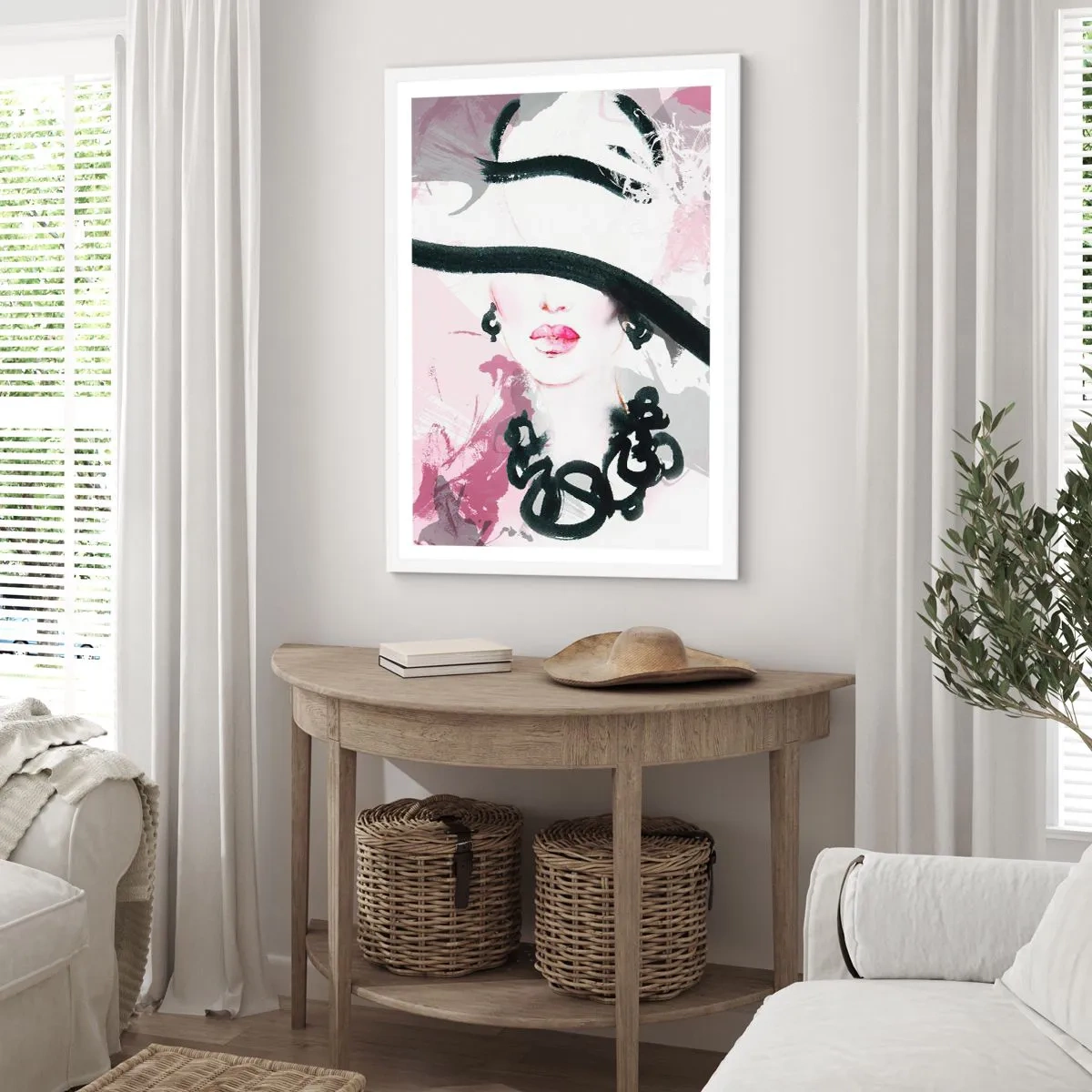 Poster in white frmae - Portrait of a Lady in Black and Pink - 40x50 cm