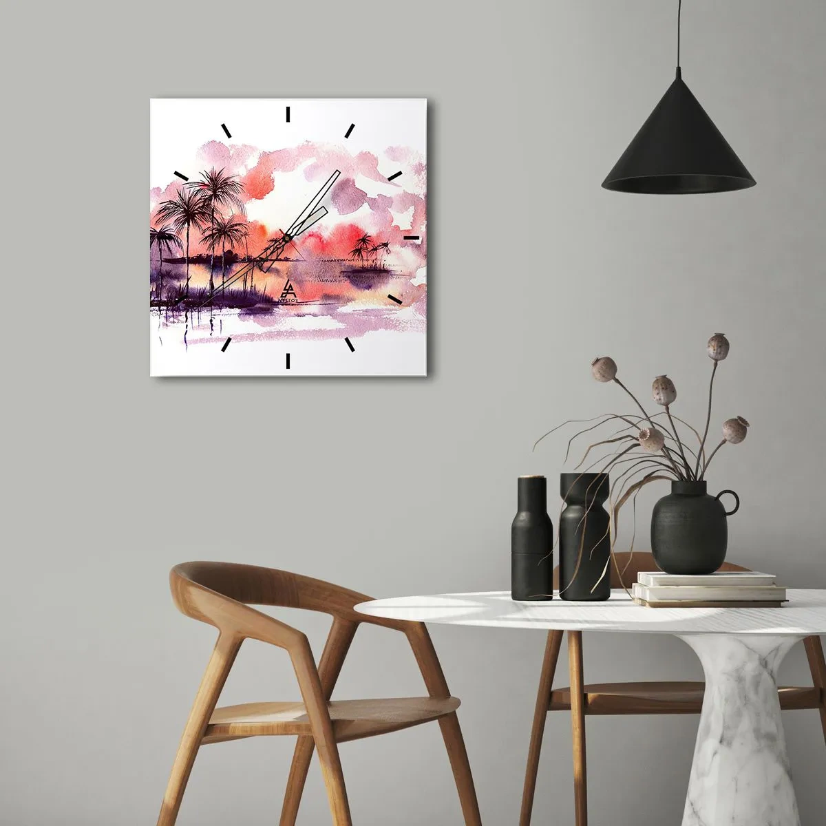 Wall clock - Clock on glass - Peace of Tropics in Red - 40x40 cm