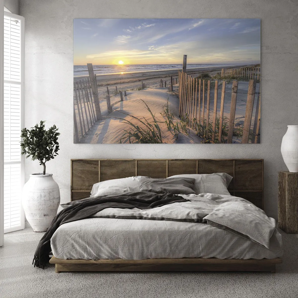 Glass picture - Beach with dunes at sunset - 70x50cm - Light and Shade of the Wind - Modern wall decoration for the living room and bedroom ARTTOR