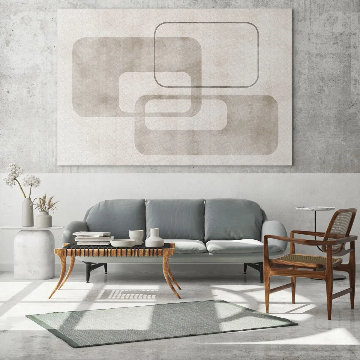 Glass picture - Minimalist beige rectangles on a light background - 70x50cm - Geometrical Grout - Modern wall decoration for the living room and bedroom ARTTOR