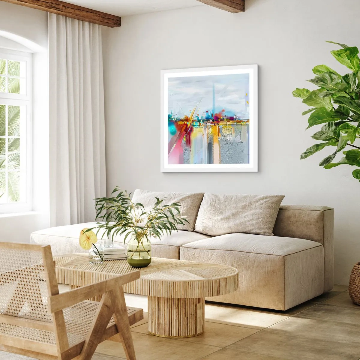 Poster in white frmae - Bridge of Joy over the River of Life - 60x60 cm