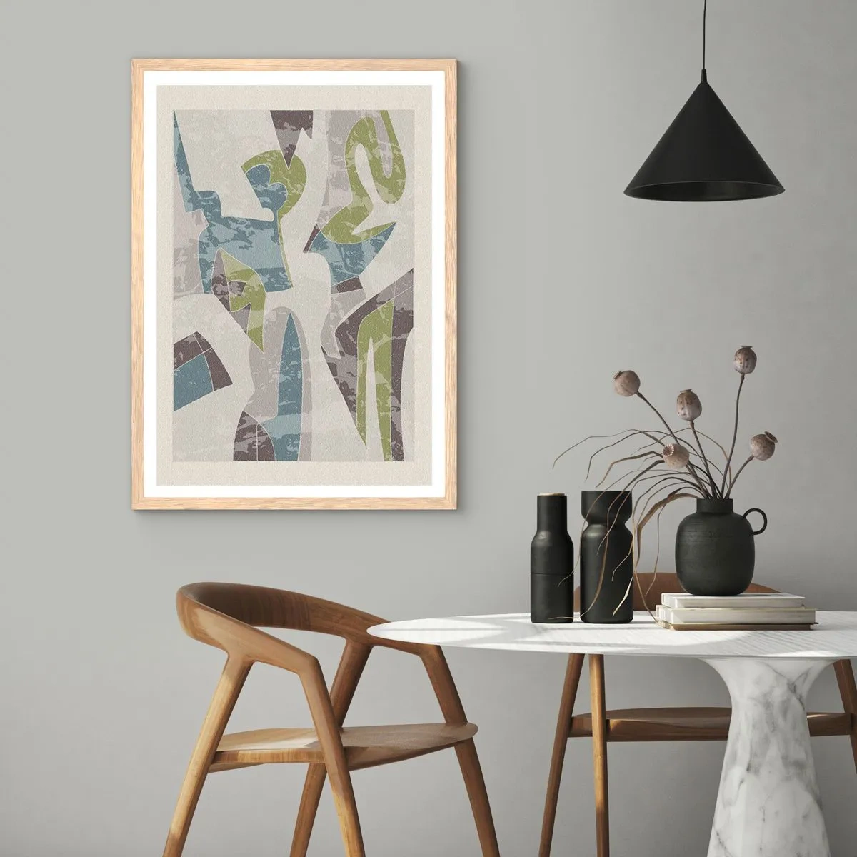 Poster in light oak frame - Composition with Window Pane - 30x40 cm