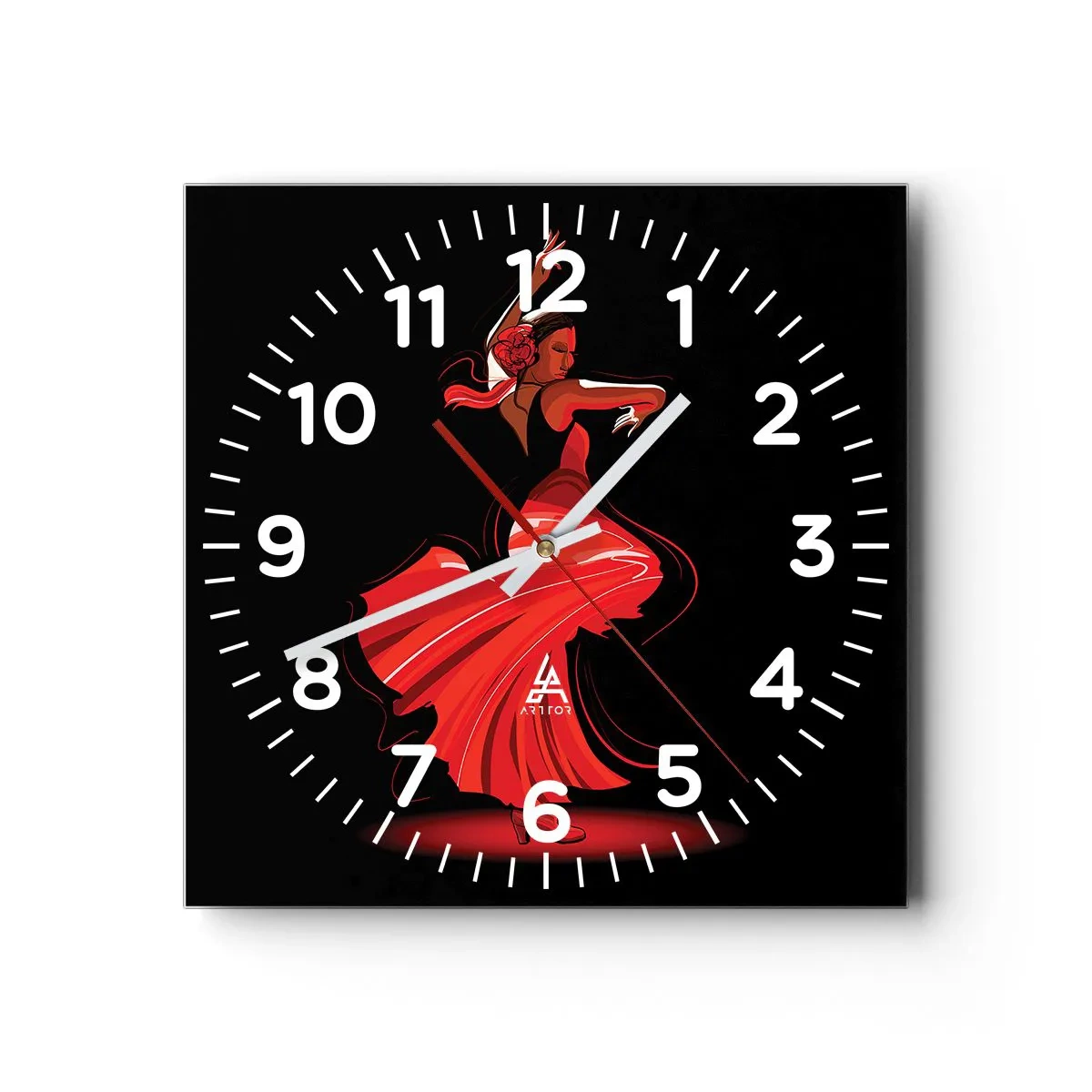 Wall clock - Clock on glass - Fiery Spirit of Flamenco - 40x40 cm