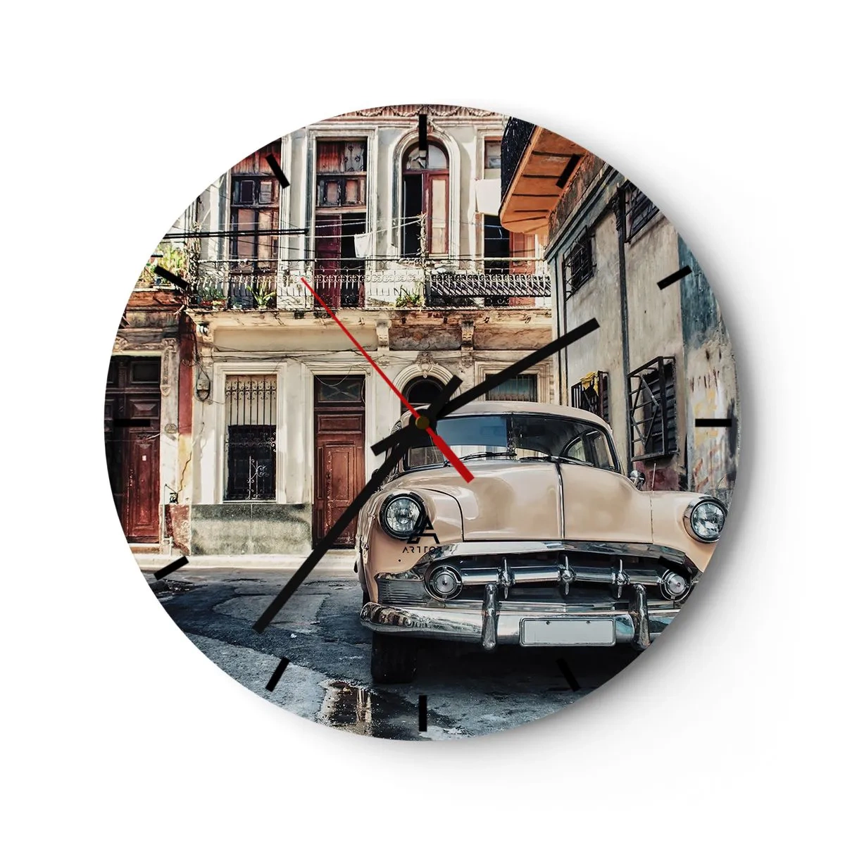 Wall clock - Clock on glass - Siesta in Havana - 40x40 cm