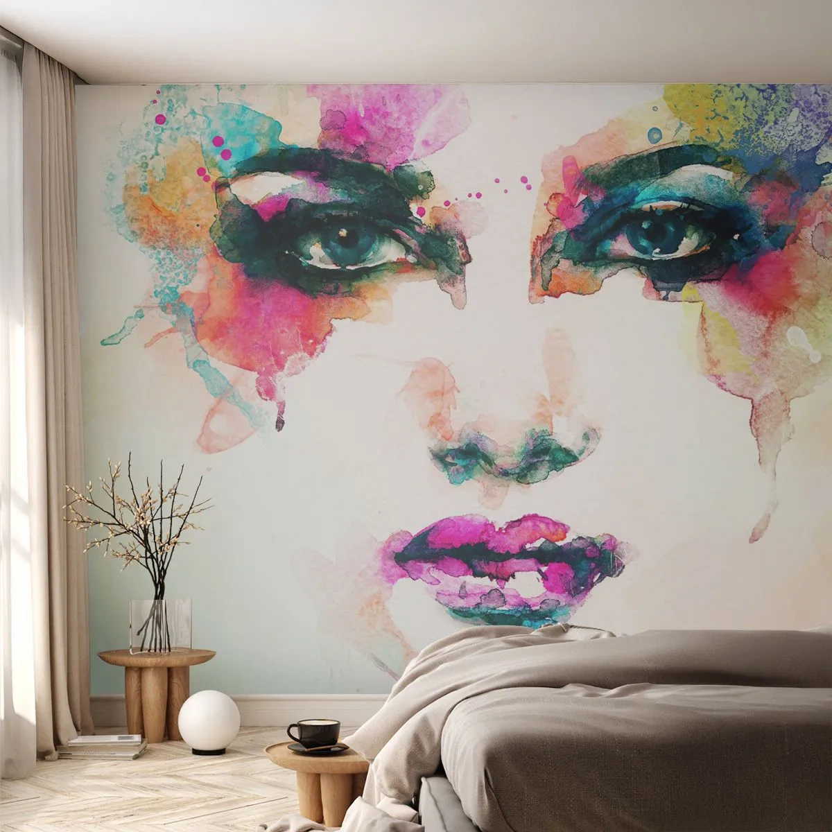 Photo Wallpaper Premium Sand - Portrait Painted by a Rainbow - Abstraction, Woman's Face, Piece - 100x70 cm