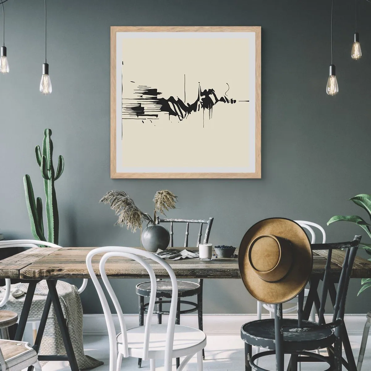 Poster in light oak frame - Hasty Abstract - 60x60 cm