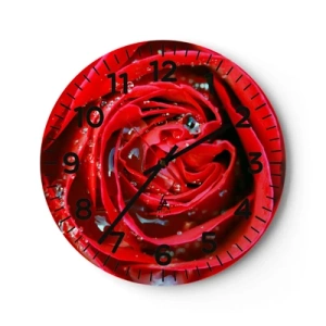 Wall clock - Clock on glass - In Dew Drops - 40x40 cm