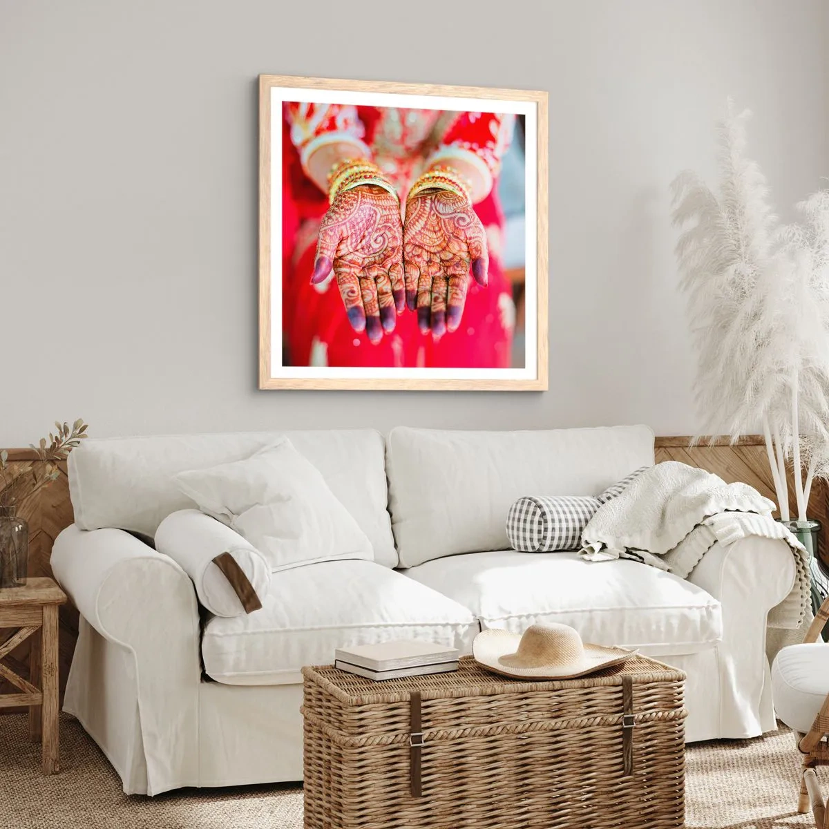 Poster in light oak frame - Readt to Catch Happiness - 50x50 cm