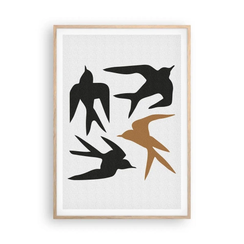 Poster in light oak frame - Swallows at Play - 70x100 cm