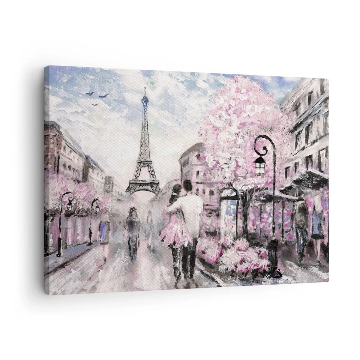 Canvas picture - romantic walk in Paris by the Eiffel Tower - 70x50cm - If You Were To Fall In Love - Modern wall decoration for the living room and bedroom ARTTOR