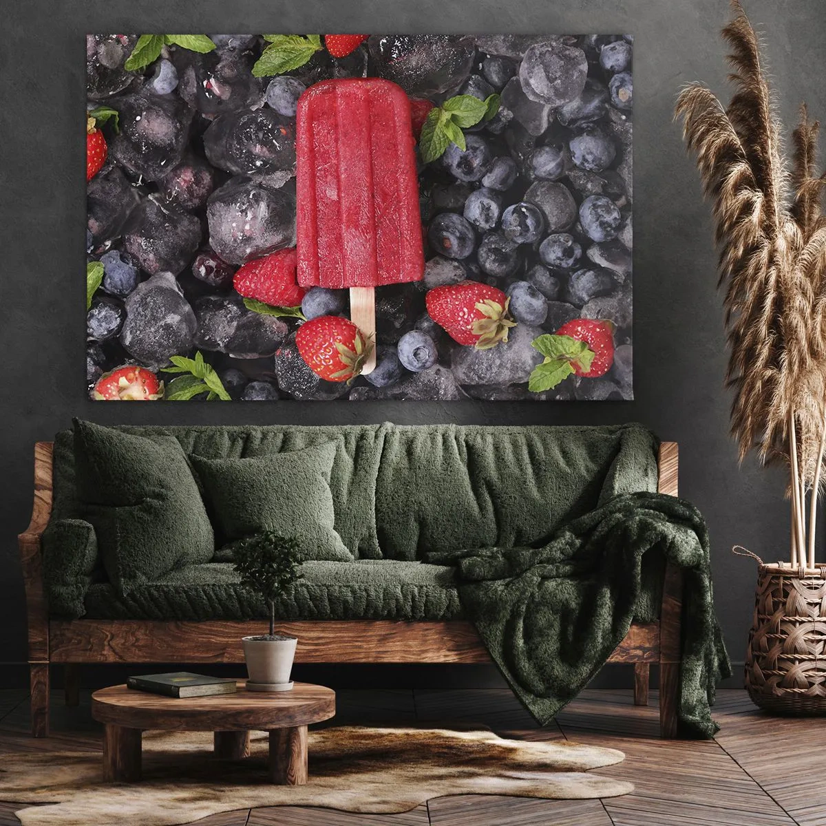 Canvas picture - Red popsicle surrounded by fruit and ice - 70x50cm - Flavour of Hot Summer - Modern wall decoration for the living room and bedroom ARTTOR