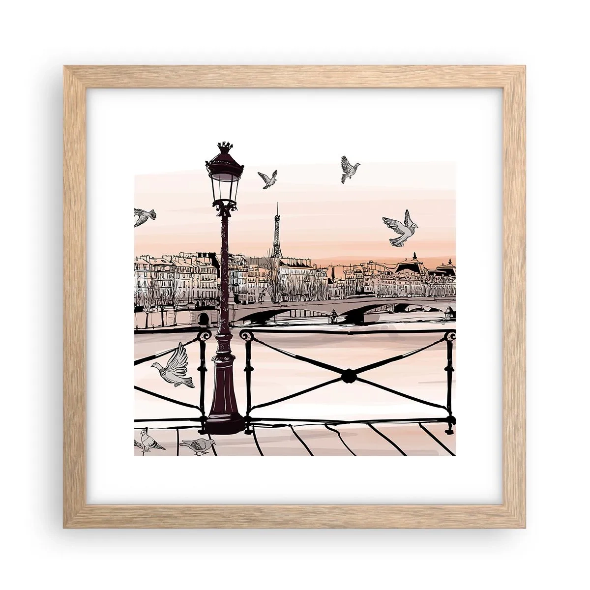 Poster in light oak frame - Over the Roofs of Paris - 30x30 cm