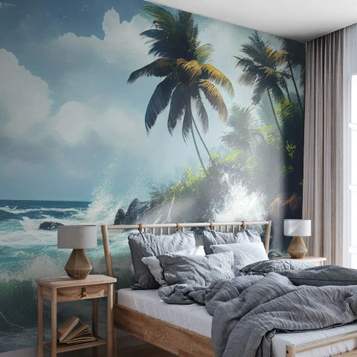 Photo Wallpaper Premium Sand - On a Tropical Shore - Beach, Tropical, Palm - 200x140 cm