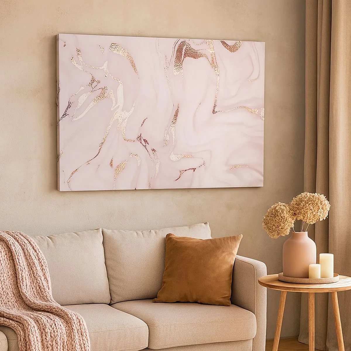 Canvas picture - Elegant abstraction in shades of pink and gold - 70x50cm - In Pink - Modern wall decoration for the living room and bedroom ARTTOR