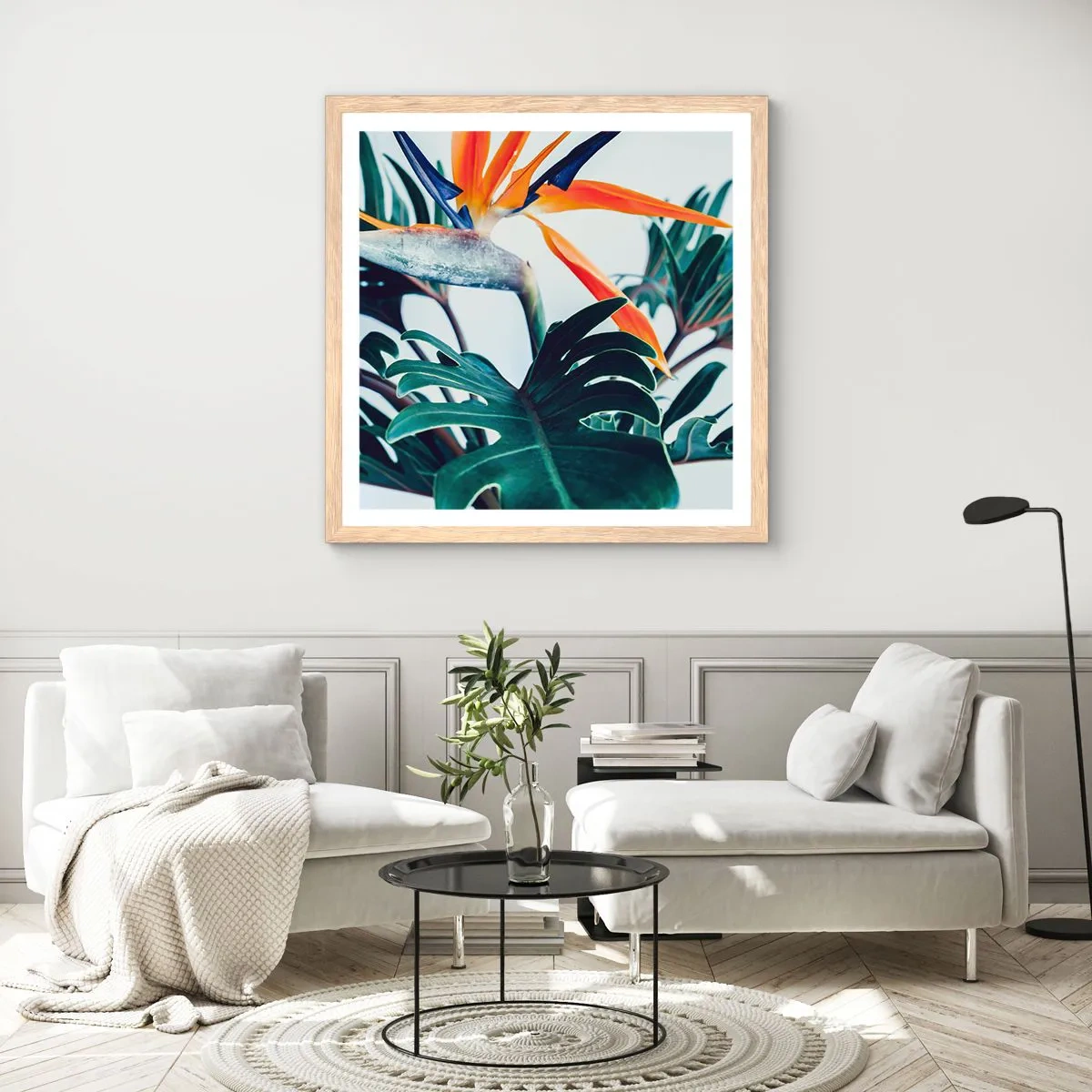 Poster in light oak frame - Birdy Bush - 30x30 cm