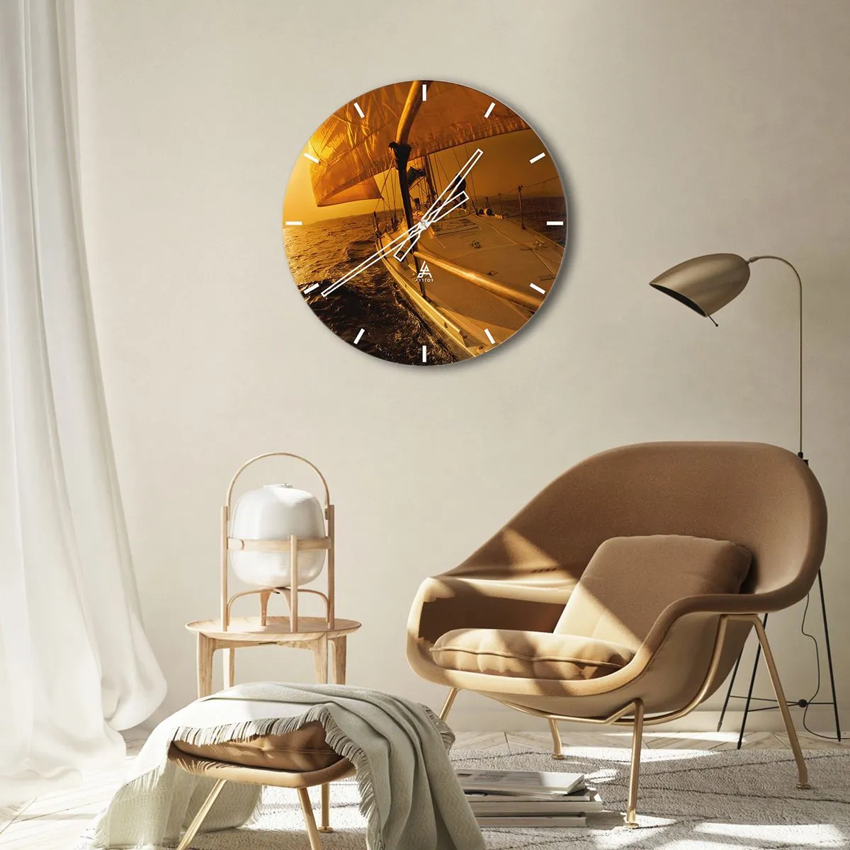 Wall clock - Clock on glass - Golden Evening after a Colourful Day - 40x40 cm