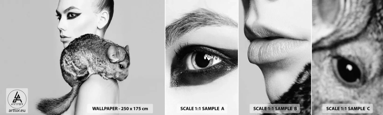 Photo Wallpaper Sample Standard Eco - Lady with a Chinchilla - Woman, Woman With Chinchilla, Model - 100x30 cm