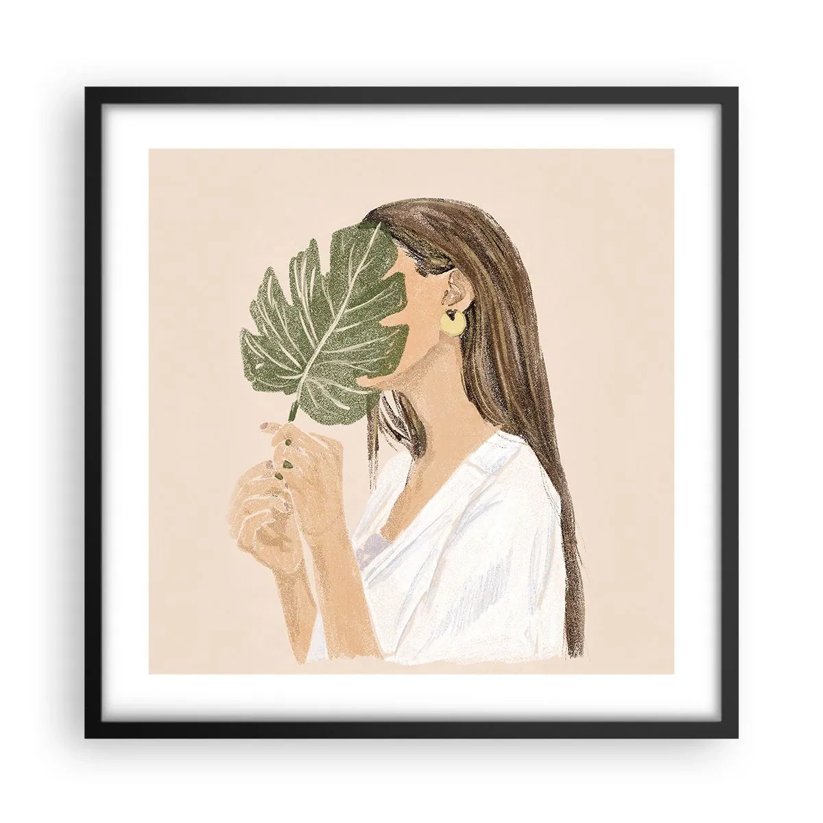 Poster in black frame - Mysterious Portrait with a Fan - 50x50 cm