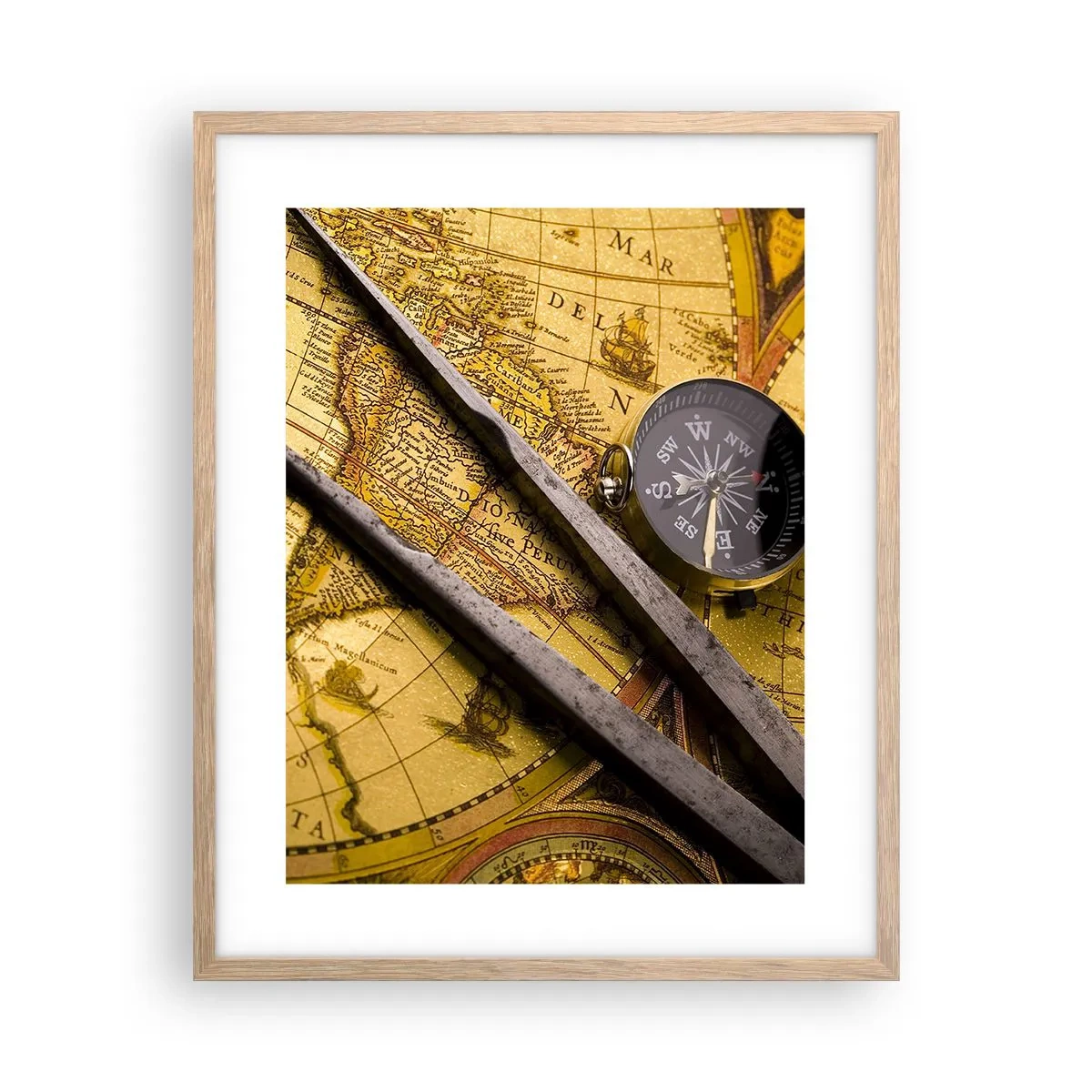 Poster in light oak frame - With a Compass through the Seas - 40x50 cm