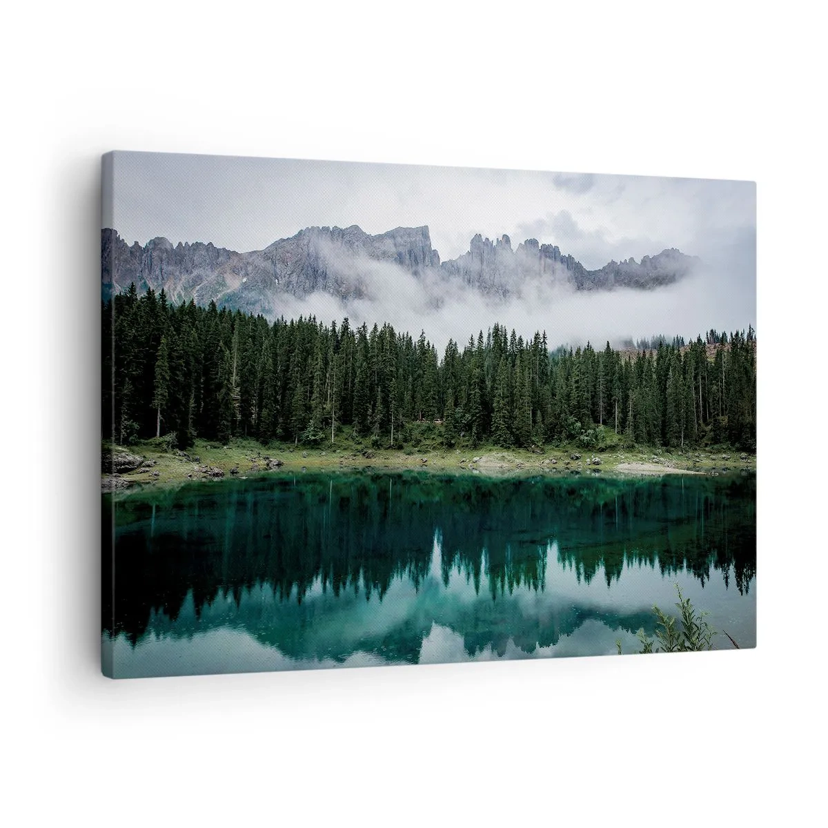 Canvas picture - A mountain landscape with a forest and a lake reflecting the sky - 70x50cm - Quiet Please, Let's Not Wake Up Still Waters - Modern wall decoration for the living room and bedroom ARTTOR